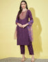 Designer Party Wear Readymade Silk Blend Salwar Suit Purple Silk Blend Pant Straight Front View